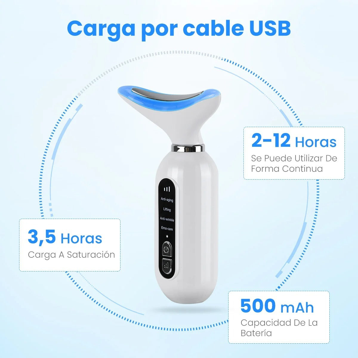 Masajeador facial con led antiarrugas