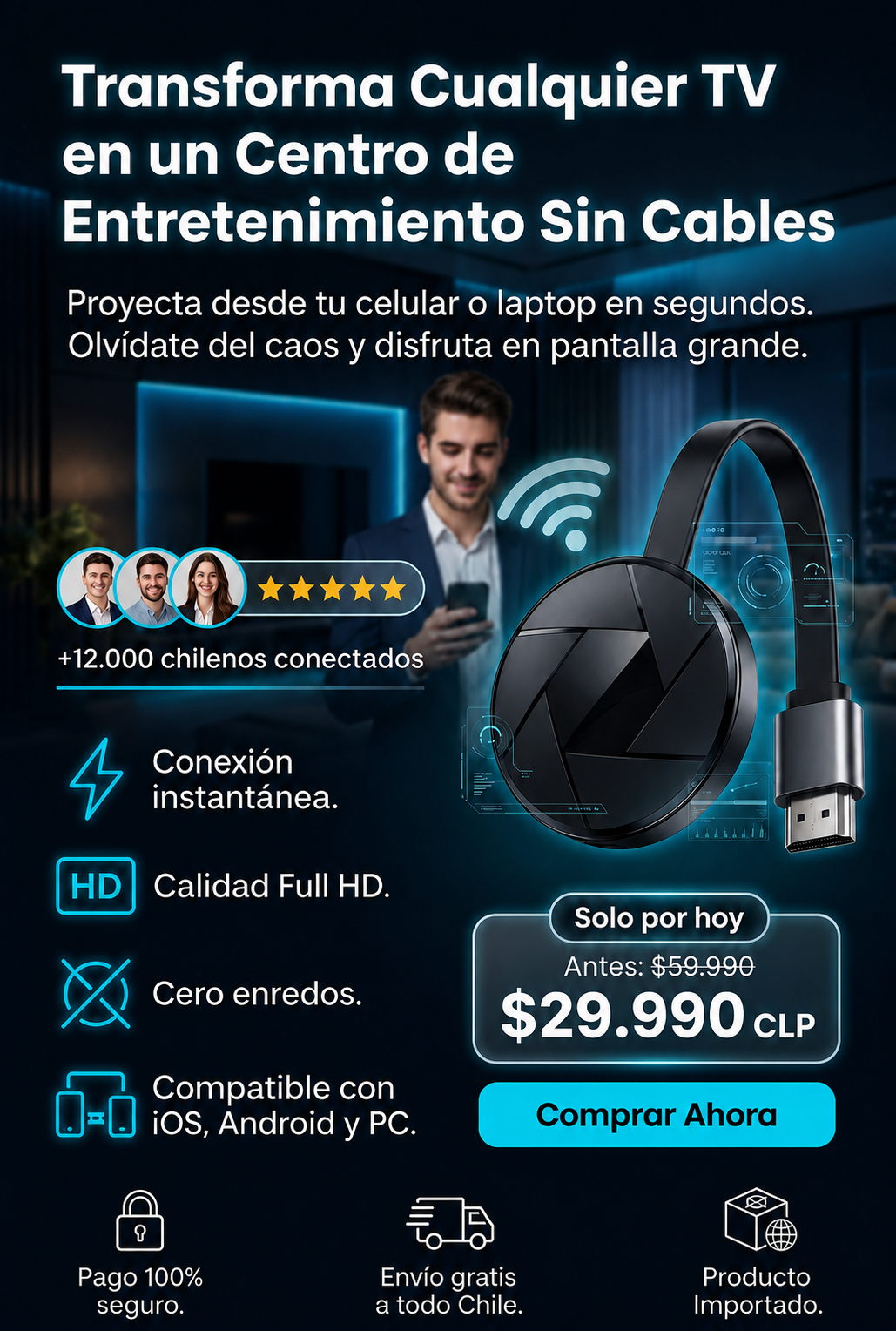 Adaptador WiFi HDMI Transmisor Streaming