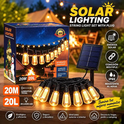 Guirnalda Solar Luces 20 Metros 20 Ampolletas Vintage